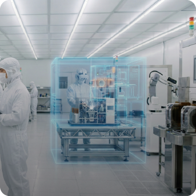 Automated production line in a high-tech cleanroom.